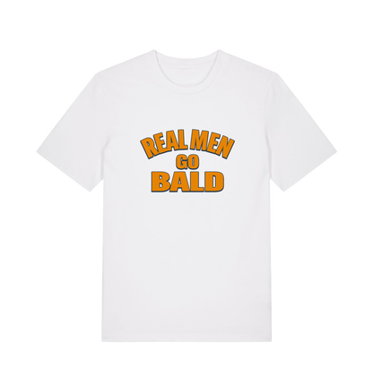 white funny dad t-shirt with the slogan 'real men go bald'