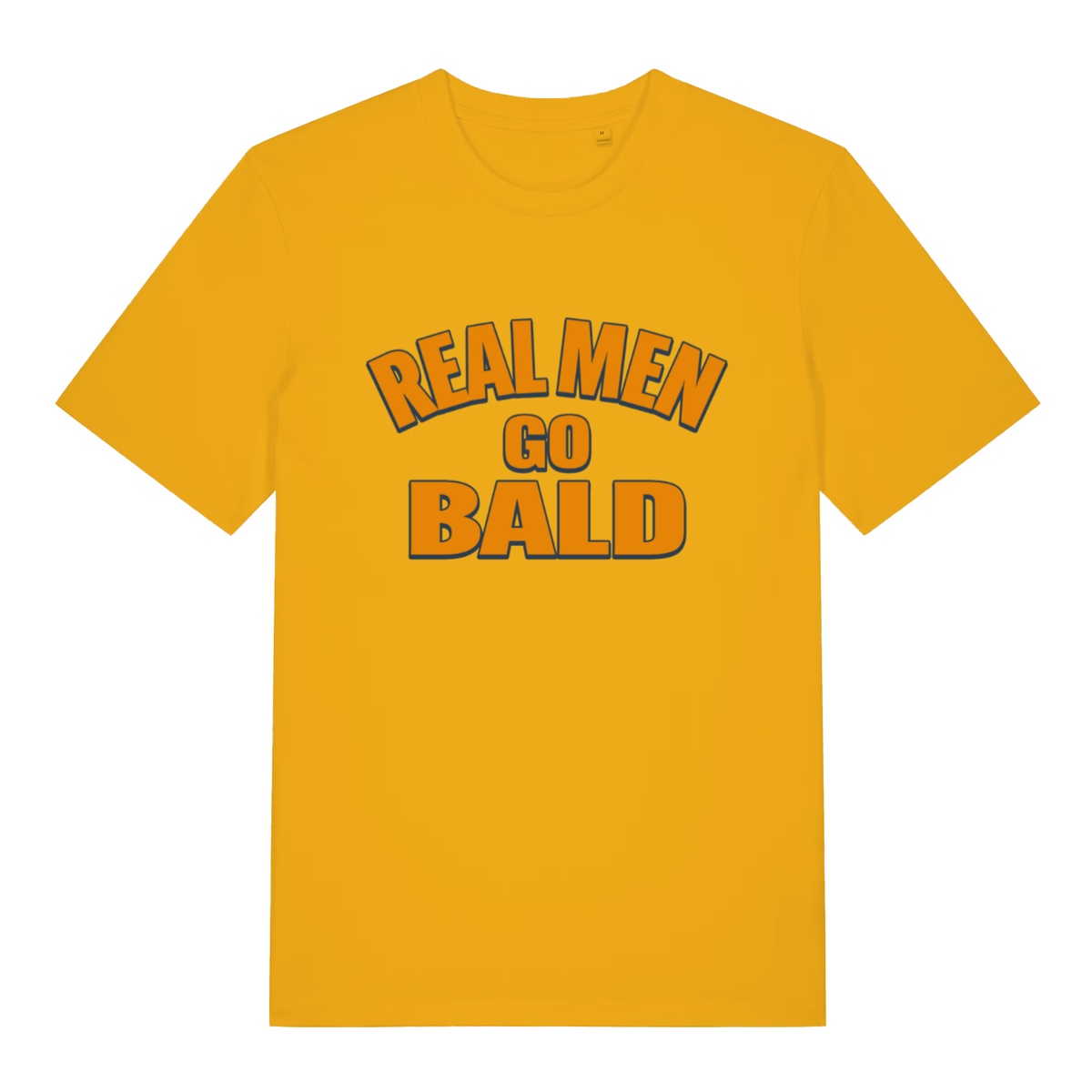 Yellow Real Men Go Bald funny slogan t-shirt with bold humorous dad slogan  