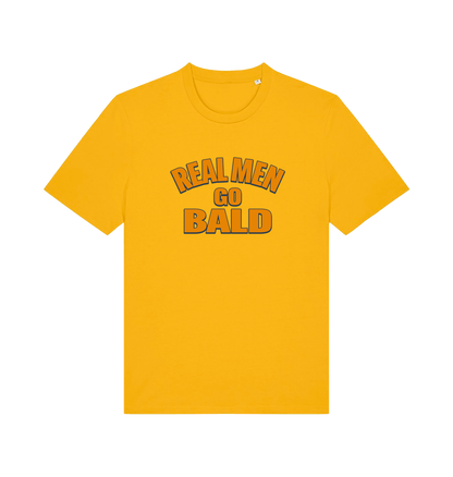 yellow funny dad t-shirt with the slogan 'real men go bald'