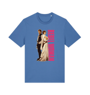 blue geek t-shirt with the graphic of legendary jedi's and the slogan 'rebel woman'