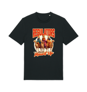 black christmas t-shirt with the graphic of three wise men sat on camels and the slogan 'regulators mount up'