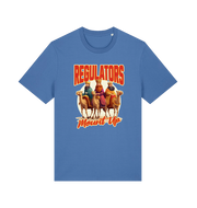 blue christmas t-shirt with the graphic of three wise men sat on camels and the slogan 'regulators mount up'