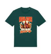 green christmas t-shirt with the graphic of three wise men sat on camels and the slogan 'regulators mount up'