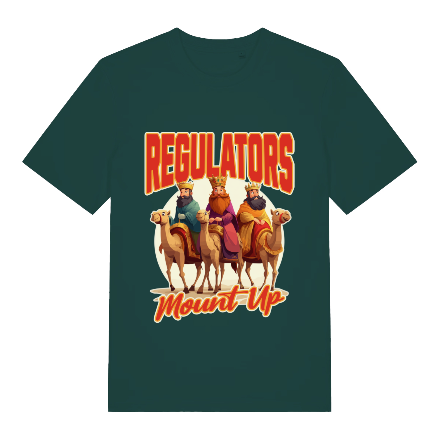 Green Regulators Mount Up funny Christmas graphic t-shirt featuring cheeky xmas music mashup  