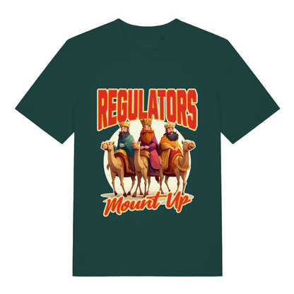 Green Regulators Mount Up funny Christmas graphic t-shirt featuring cheeky xmas music mashup  