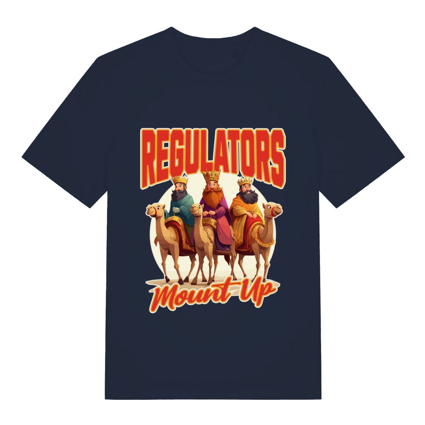 Navy Regulators Mount Up funny Christmas graphic t-shirt with bold regulators lettering  