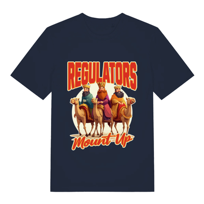 Navy Regulators Mount Up funny Christmas graphic t-shirt with bold regulators lettering  