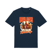 navy christmas t-shirt with the graphic of three wise men sat on camels and the slogan 'regulators mount up'