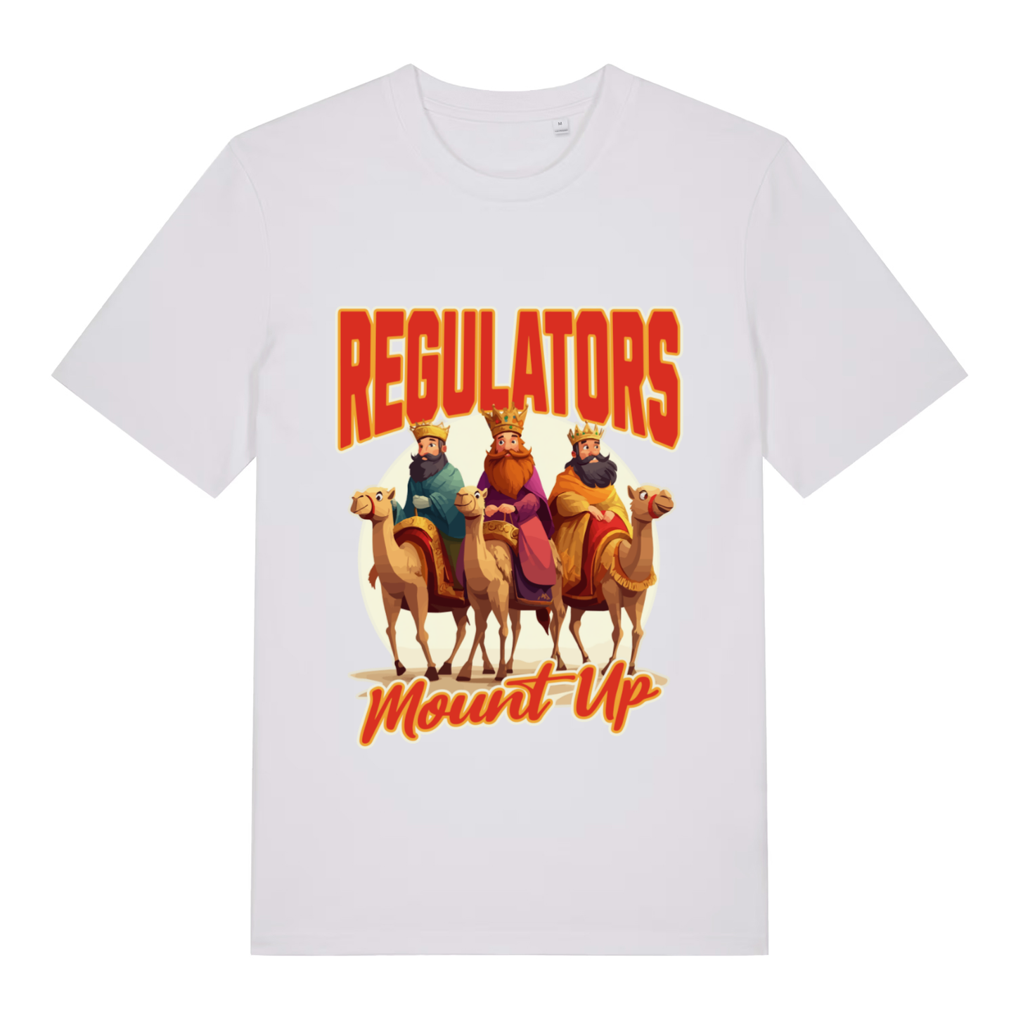White Regulators Mount Up funny Christmas graphic t-shirt showing classic wise kings artwork  