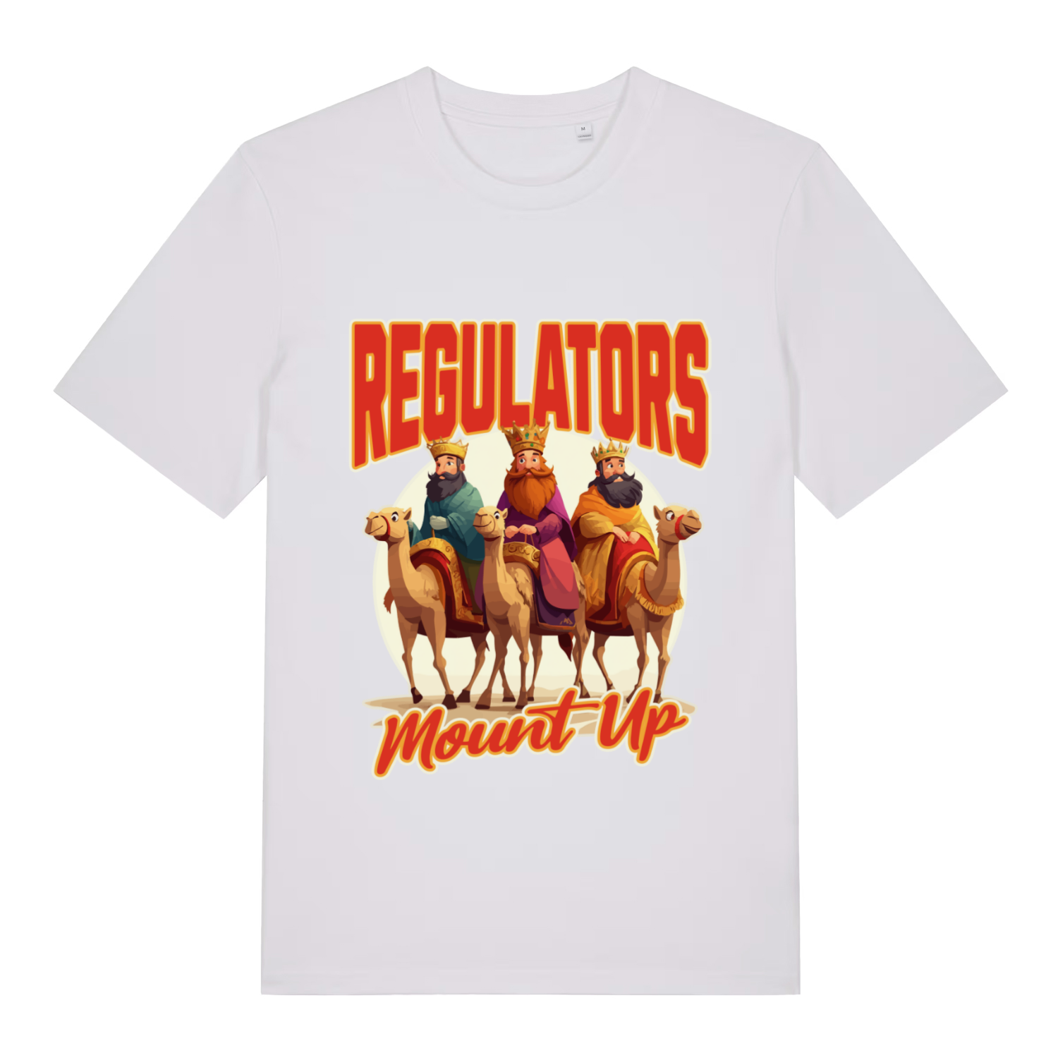 White Regulators Mount Up funny Christmas graphic t-shirt showing classic wise kings artwork  