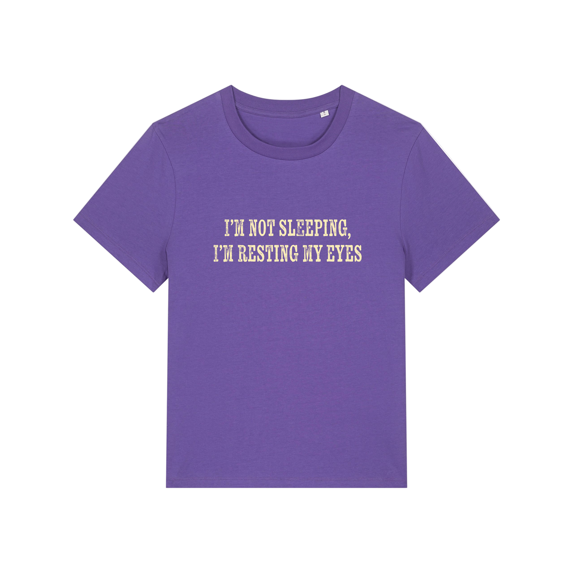 purple funny slogan t-shirt that reads 'i'm not sleeping i'm resting my eyes'