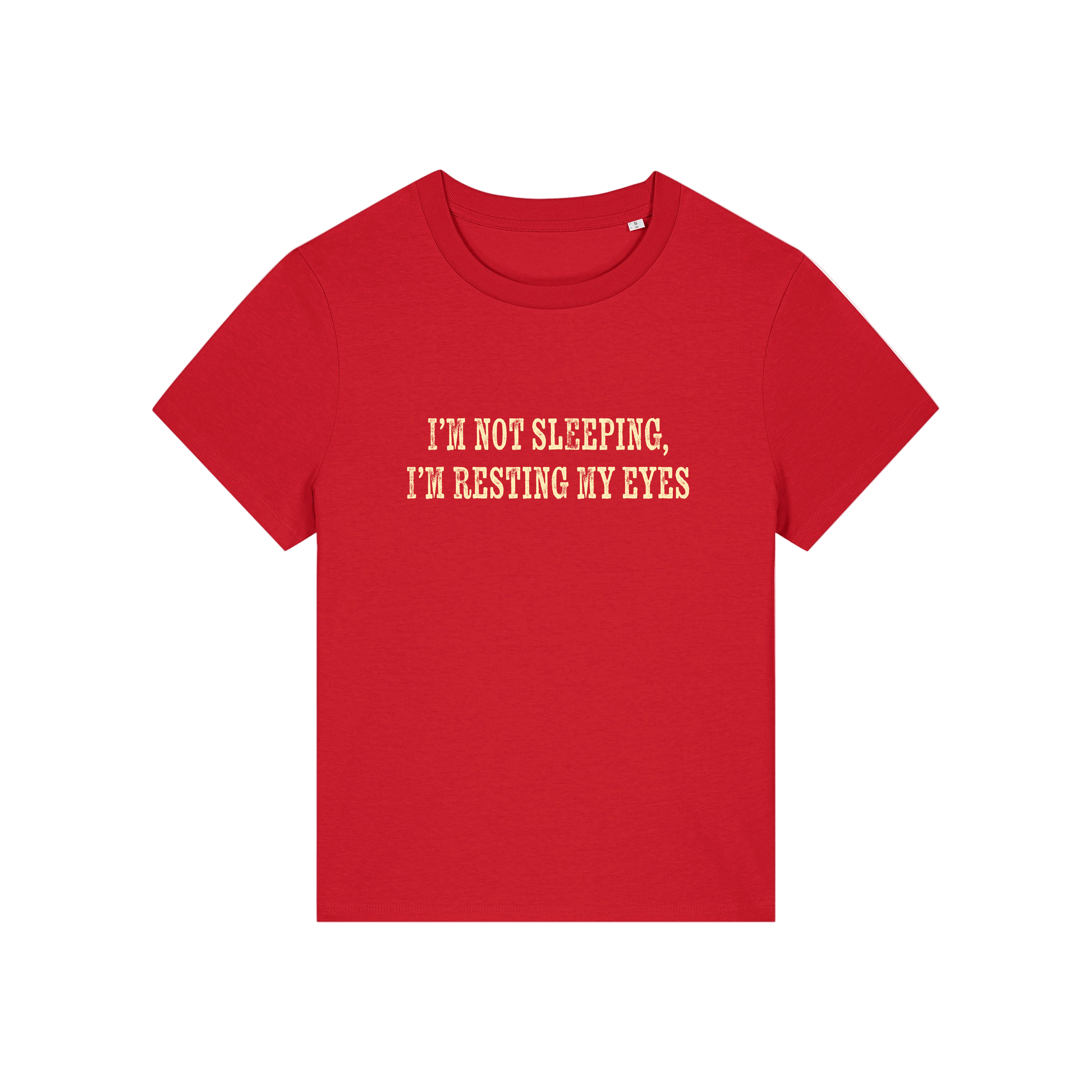 red funny slogan t-shirt that reads 'i'm not sleeping i'm resting my eyes'