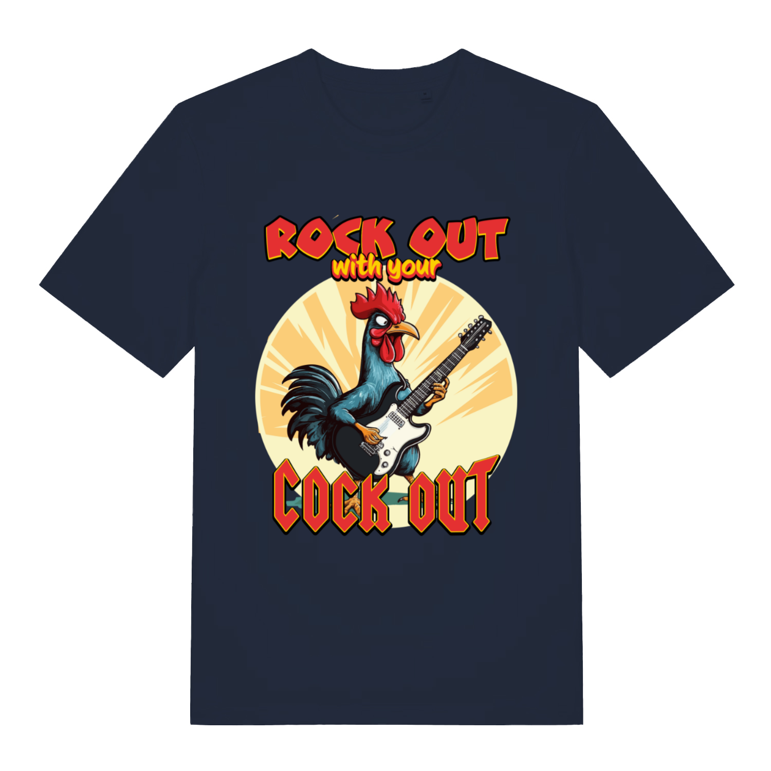 Navy Rock Out With Your Cock Out funny graphic t-shirt showing classic animal rock graphic  