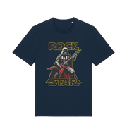navy geek t-shirt with the graphic of darth vader shredding the guitar and the slogan 'rock star'