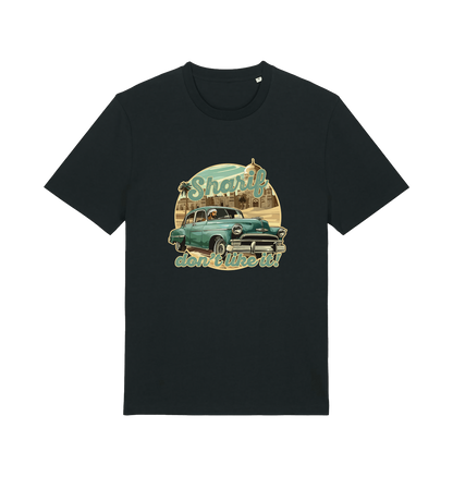 black music t-shirt with the graphic of a car and the slogan 'sharif don't like it'
