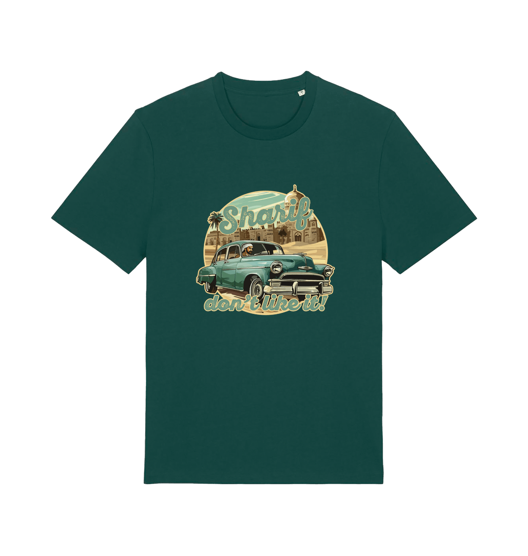 green music t-shirt with the graphic of a car and the slogan 'sharif don't like it'