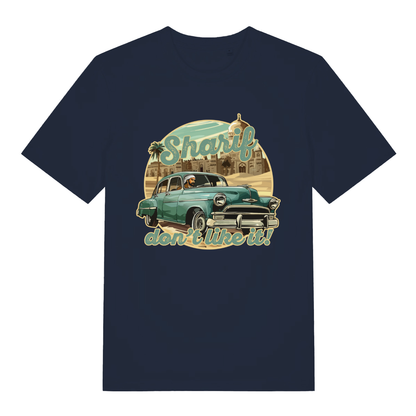 Navy Sharif Don't Like It funny graphic t-shirt with bold sharif lettering  