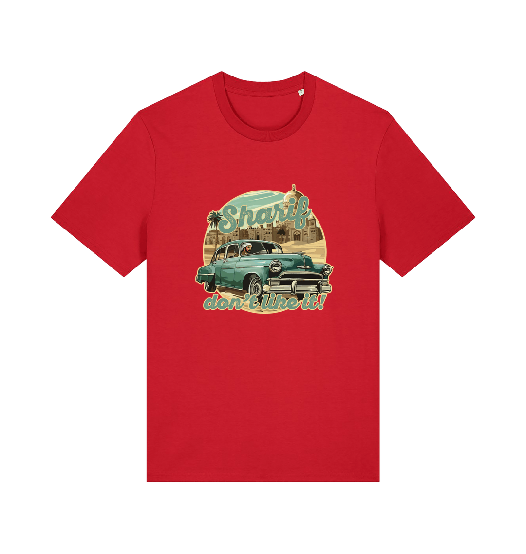 red music t-shirt with the graphic of a car and the slogan 'sharif don't like it'