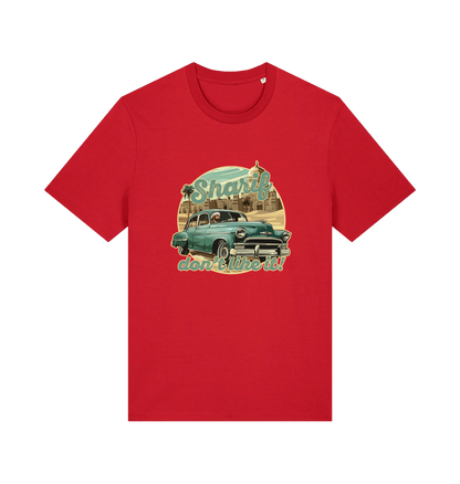 red music t-shirt with the graphic of a car and the slogan 'sharif don't like it'
