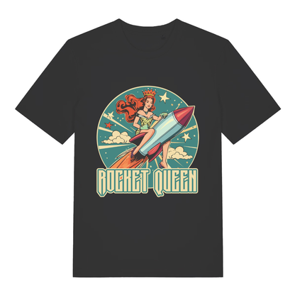 Black Rocket Queen funny graphic t-shirt with pin-up rocket design  