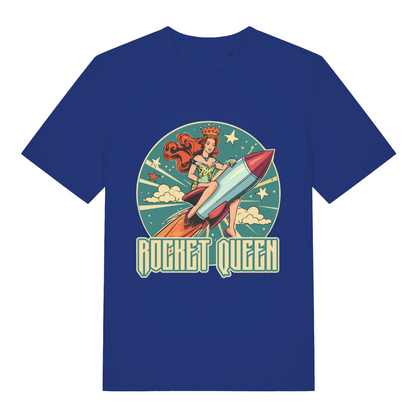 Blue Rocket Queen funny graphic t-shirt featuring cheeky music inspired artwork  