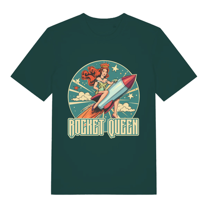 Green Rocket Queen funny graphic t-shirt with bold rocket queen lettering  