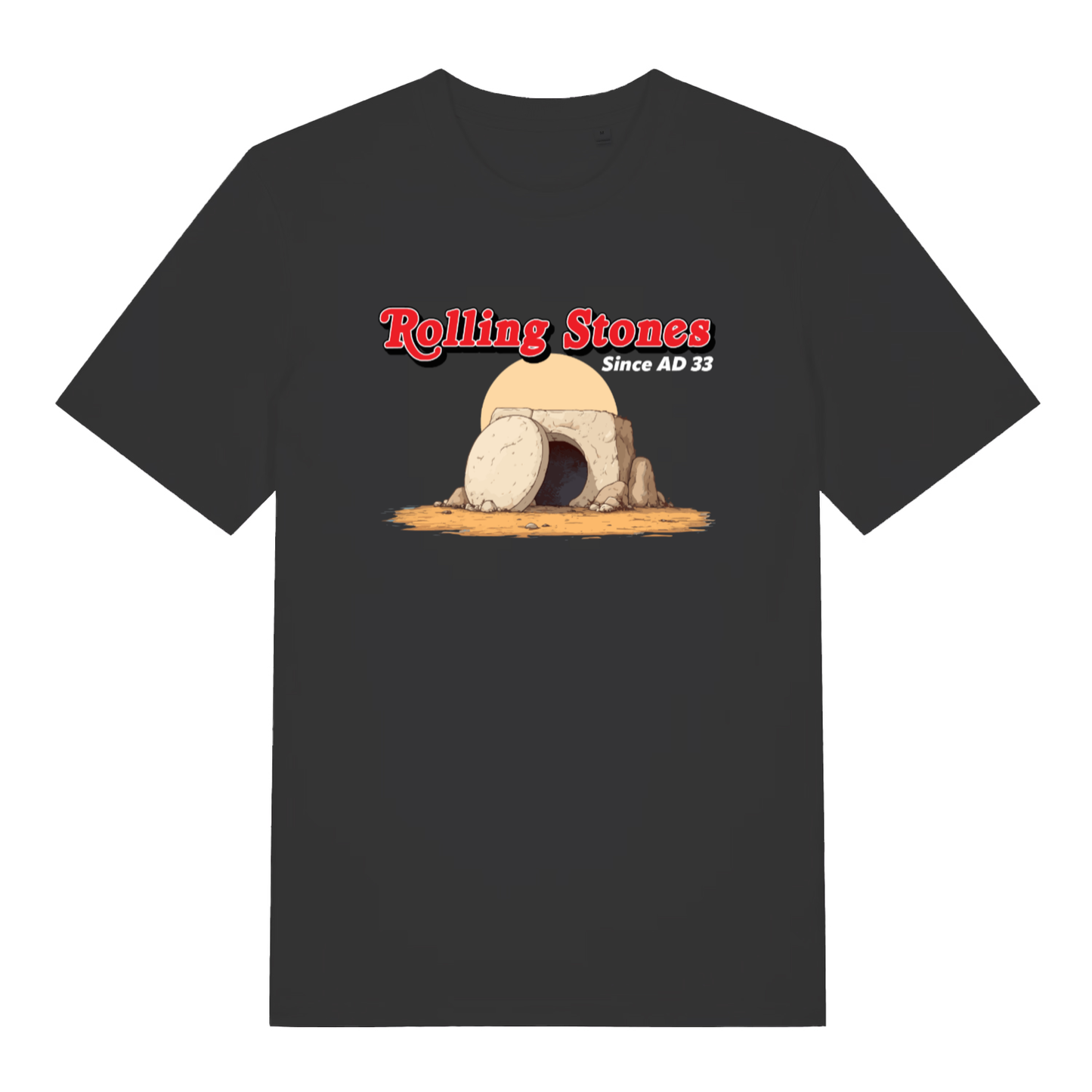 Black Rolling Stones Since AD 33 funny graphic t-shirt with empty tomb design  