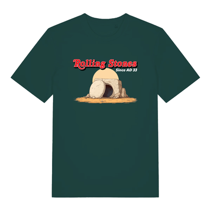 Green Rolling Stones Since AD 33 funny graphic t-shirt with bold rolling stones lettering  