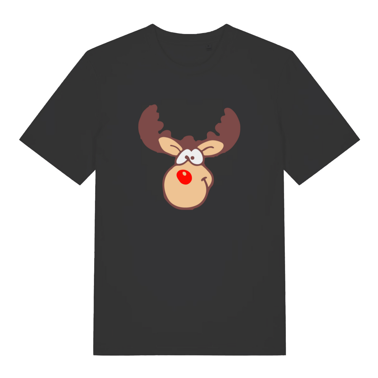 black christmas t-shirt with a graphic of rudolph