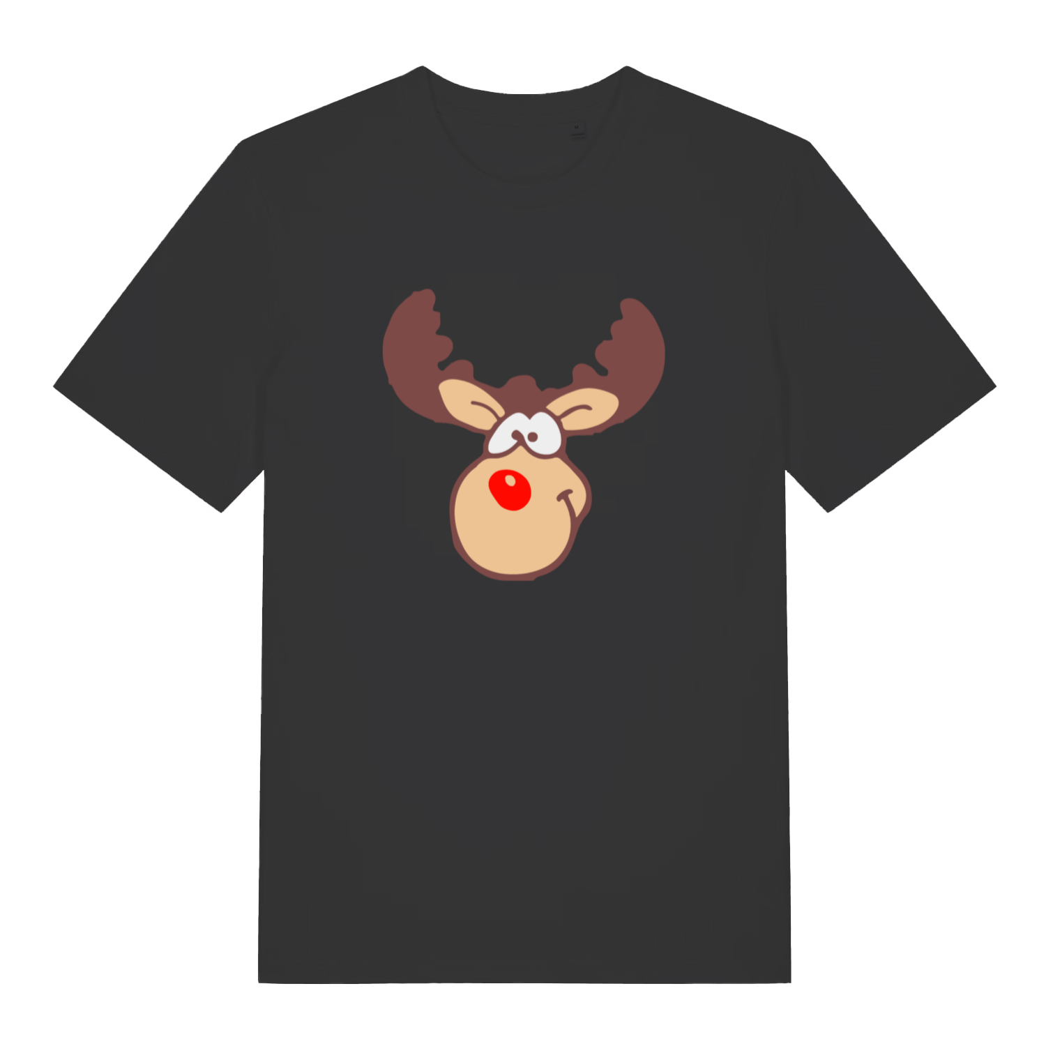 black christmas t-shirt with a graphic of rudolph