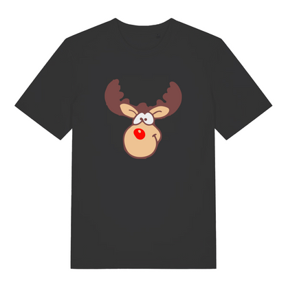 black christmas t-shirt with a graphic of rudolph