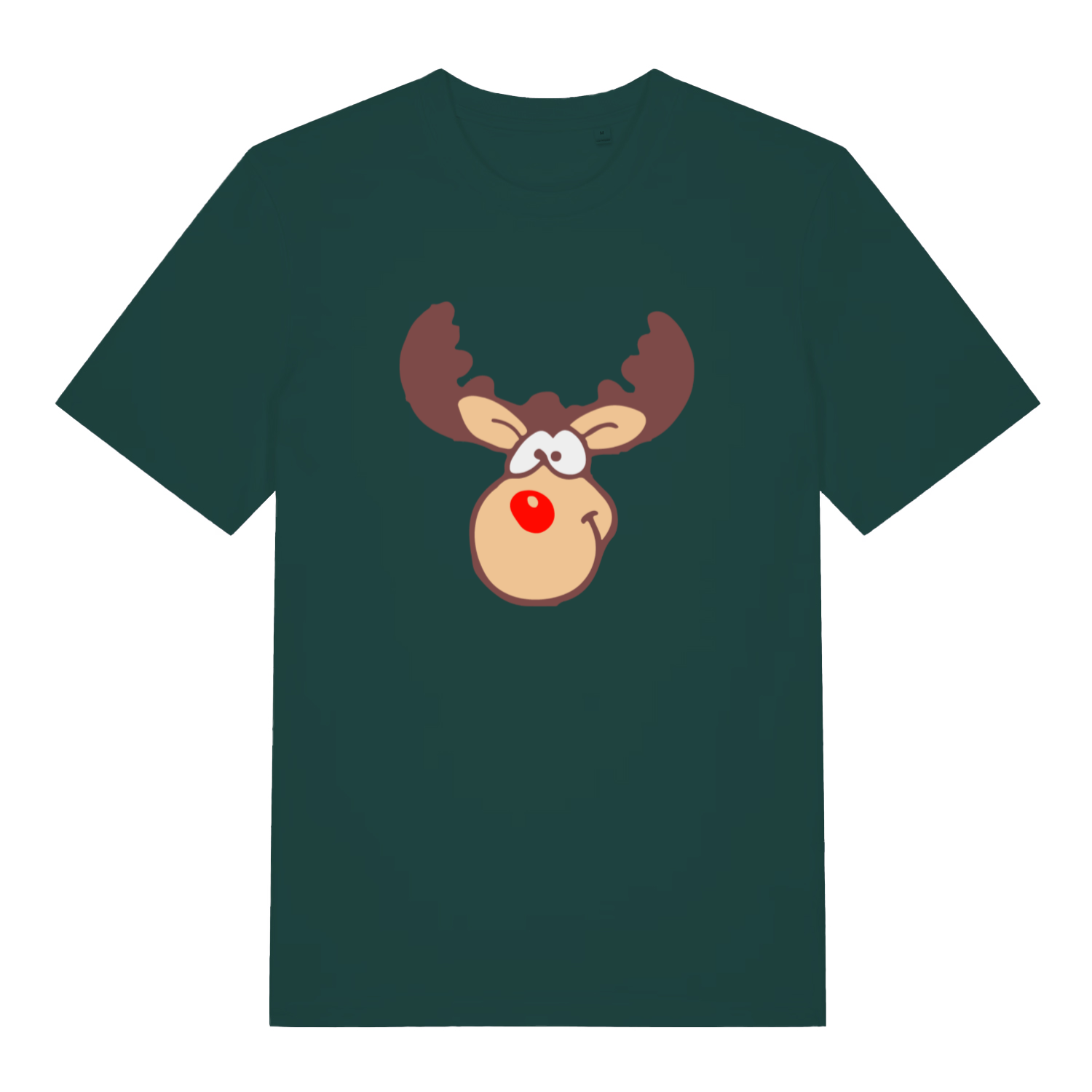 green christmas t-shirt with a graphic of rudolph
