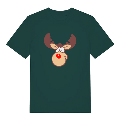 green christmas t-shirt with a graphic of rudolph