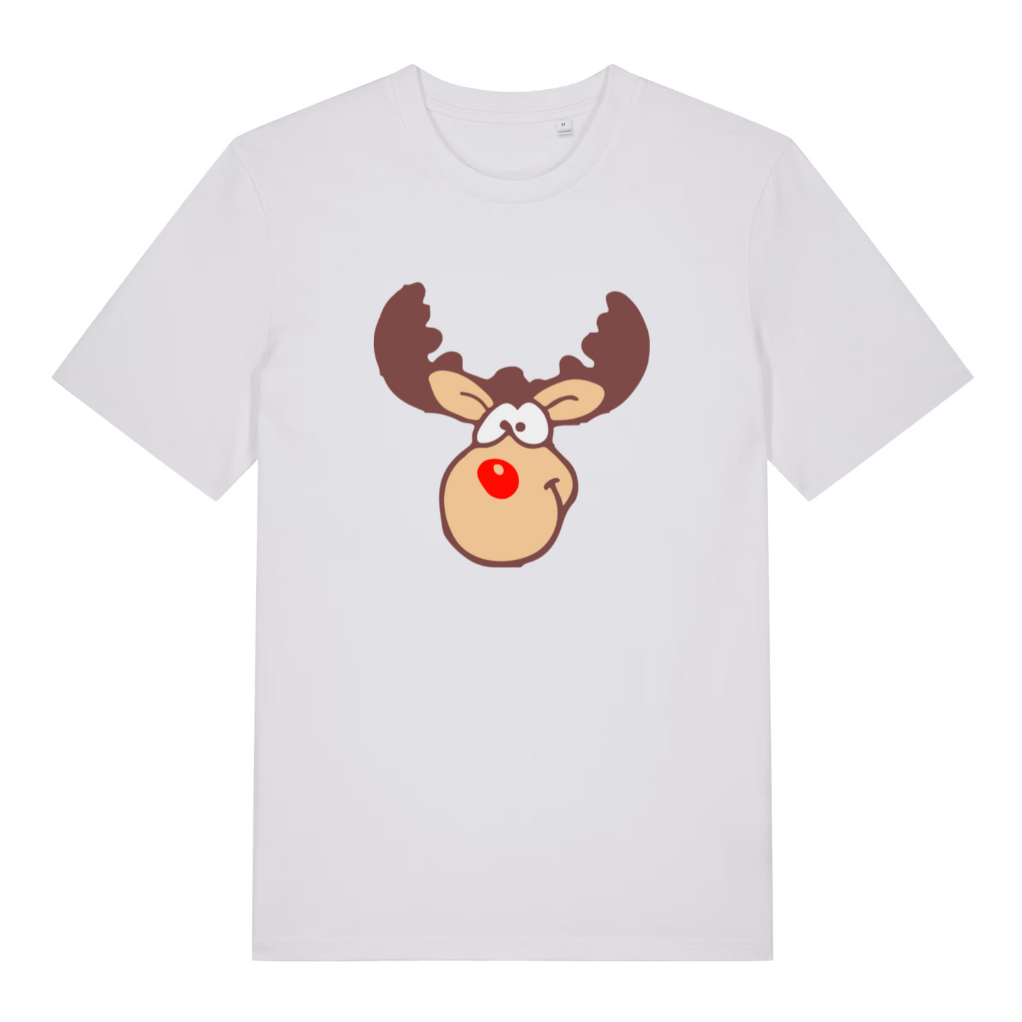 white christmas t-shirt with a graphic of rudolph