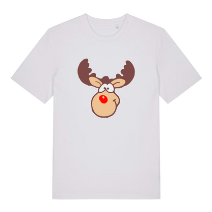 white christmas t-shirt with a graphic of rudolph