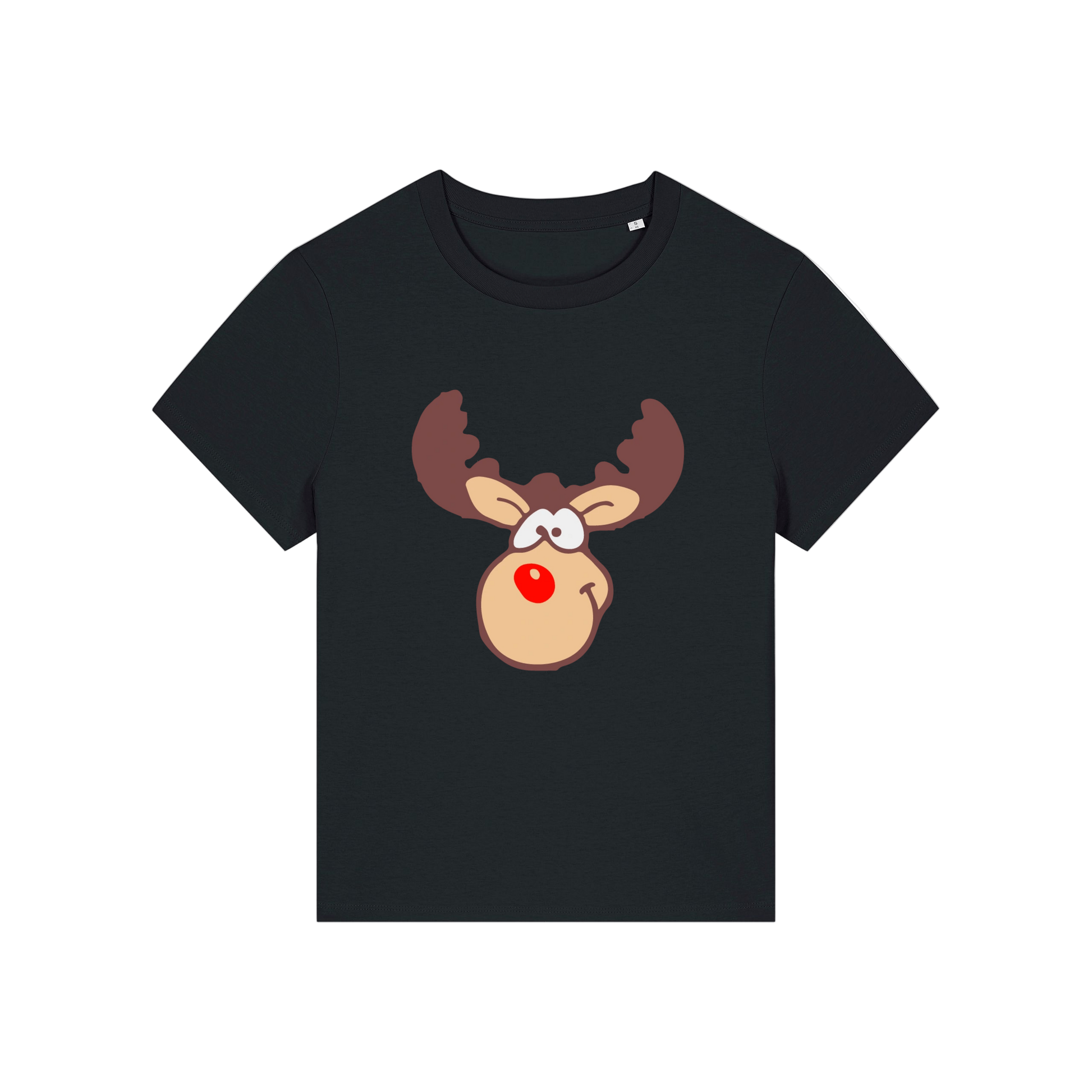 black christmas t-shirt with a graphic of rudolph