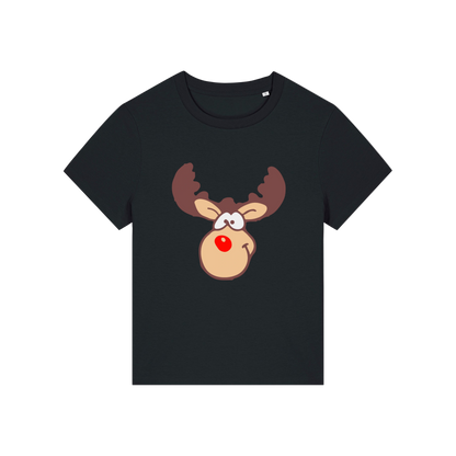 black christmas t-shirt with a graphic of rudolph