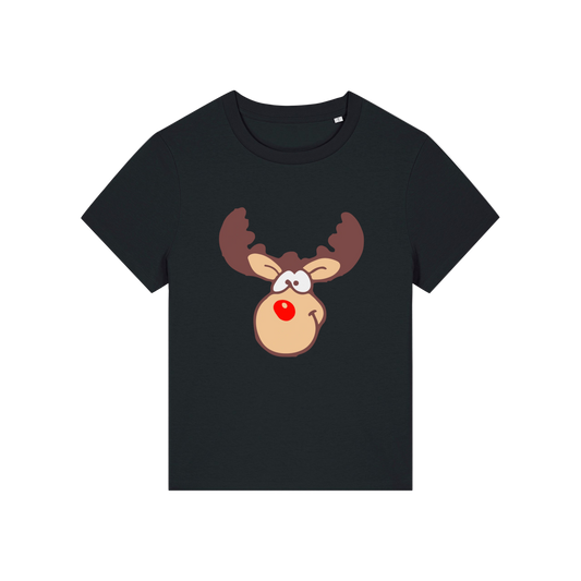 black christmas t-shirt with a graphic of rudolph