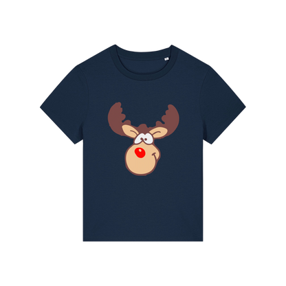navy christmas t-shirt with a graphic of rudolph