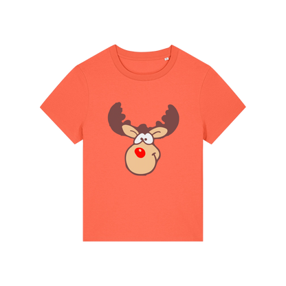 orange christmas t-shirt with a graphic of rudolph