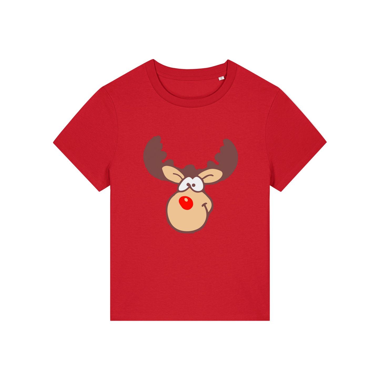 red christmas t-shirt with a graphic of rudolph
