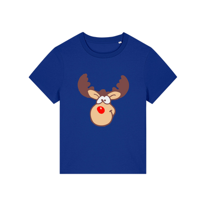 royal blue christmas t-shirt with a graphic of rudolph