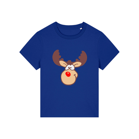 royal blue christmas t-shirt with a graphic of rudolph