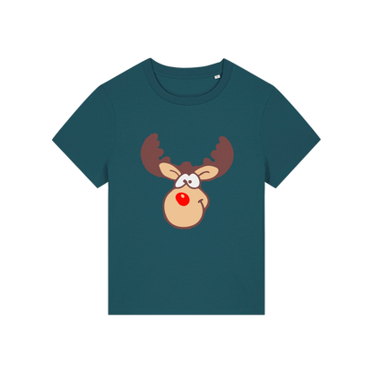 teal christmas t-shirt with a graphic of rudolph