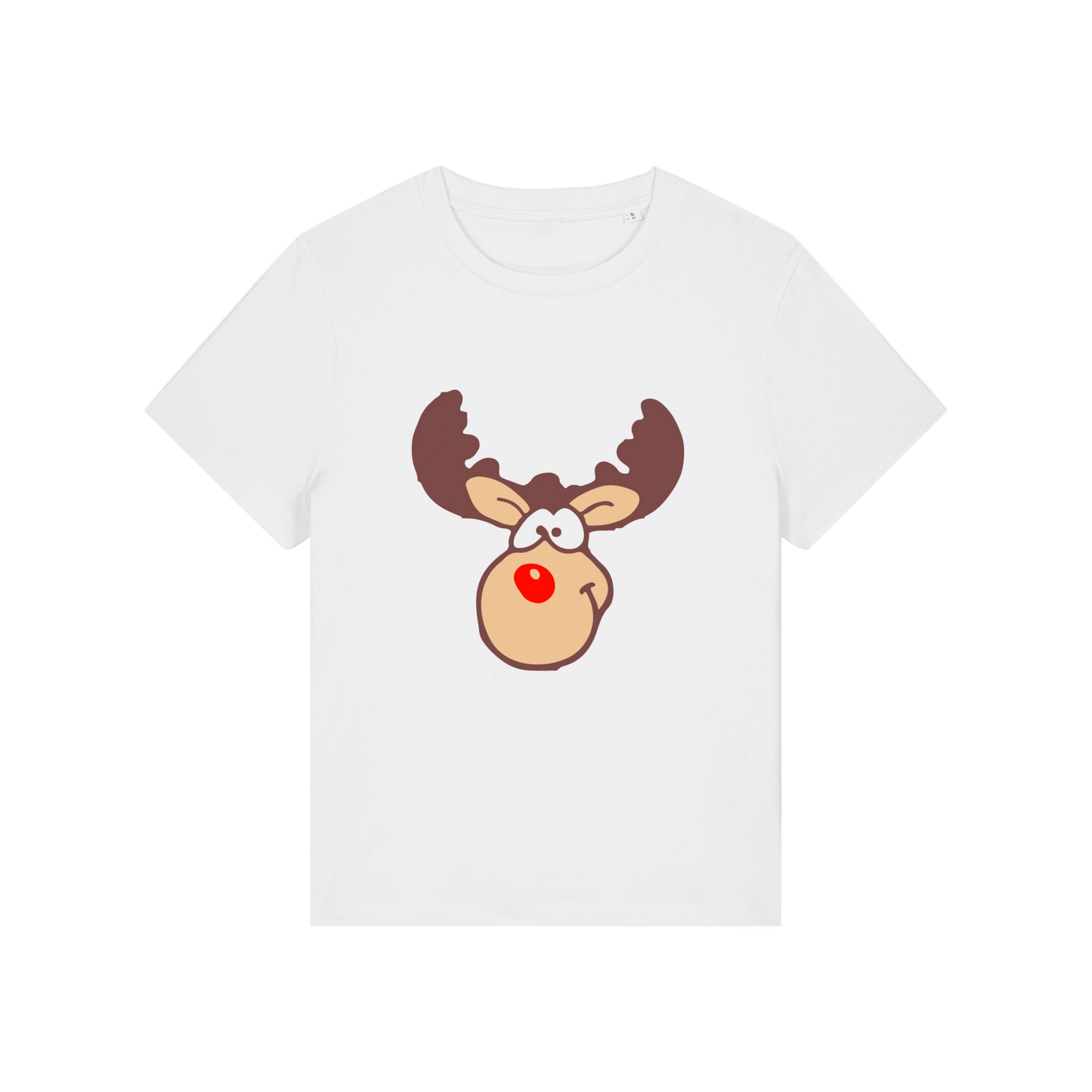 white christmas t-shirt with a graphic of rudolph