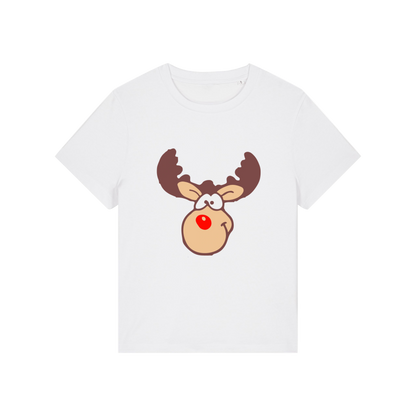 white christmas t-shirt with a graphic of rudolph