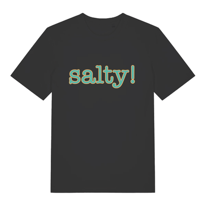 Black Salty! funny slogan t-shirt with retro teal outlined lettering  