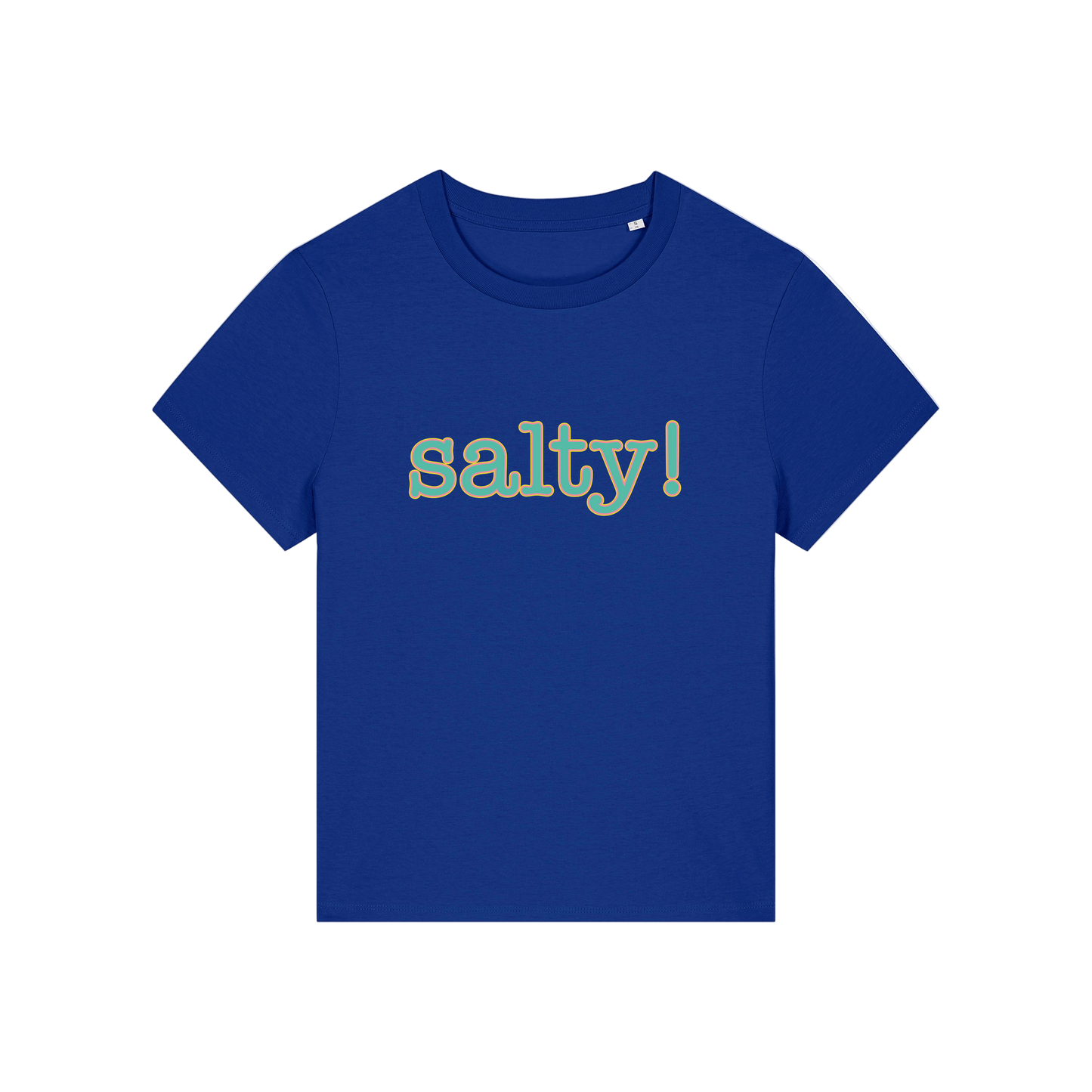 blue salty-womens-t-shirt-white-slogan-tee