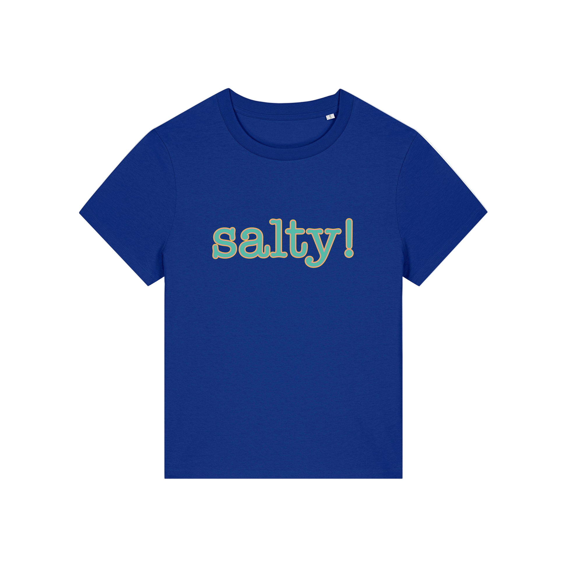 blue salty-womens-t-shirt-white-slogan-tee