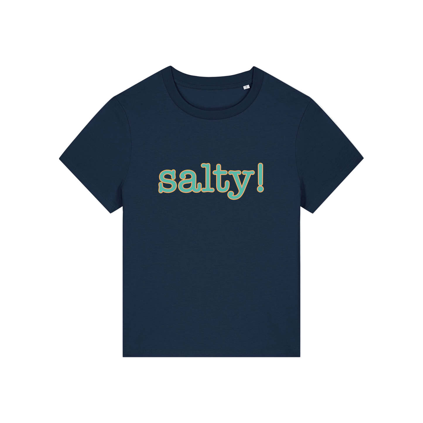 navy salty-womens-t-shirt-white-slogan-tee